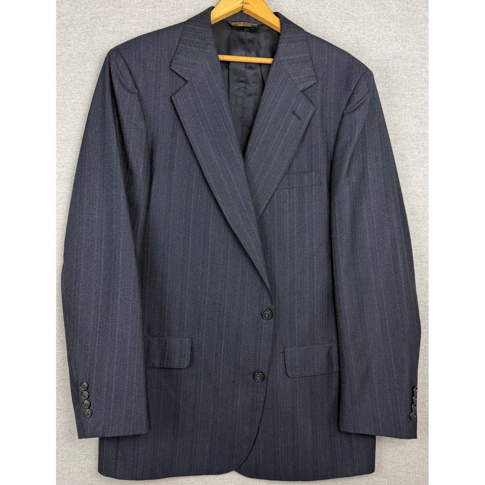Vintage Bespoke Mens 46L Blazer Navy Blue Pinstripe Sport Coat USA‎ Jacket